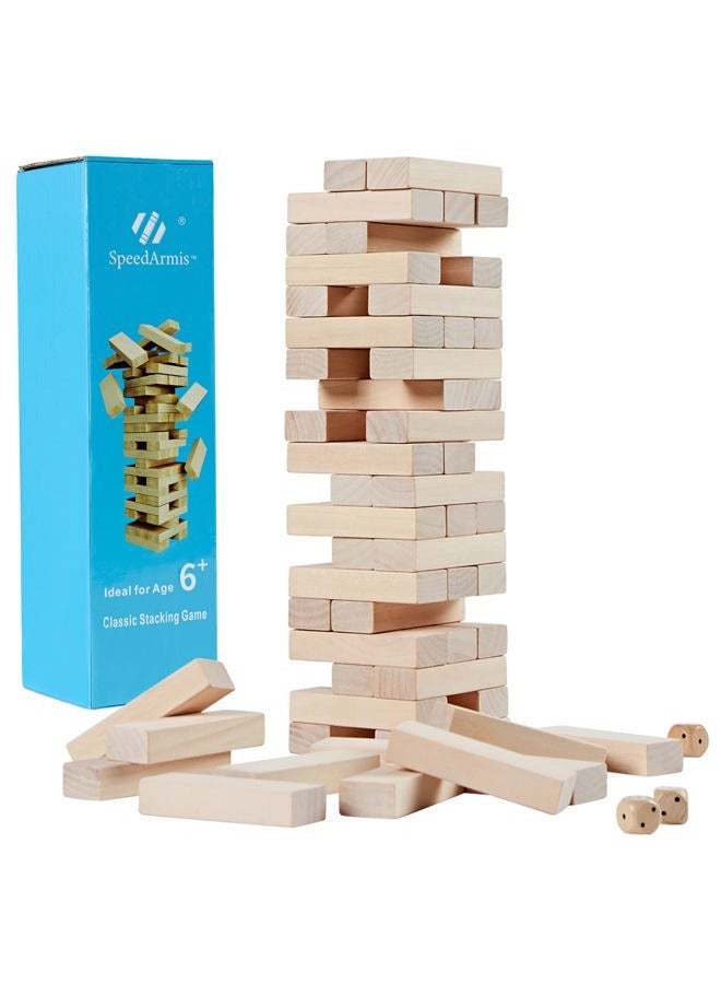 SpeedArmis Mini Tumble Tower, 54PCS Wooden Stacking Game for Teens - Pine Stack Timber Board Games with 4 Dice Set - Classic ‌Xmas Gifts for Teens - Image 1
