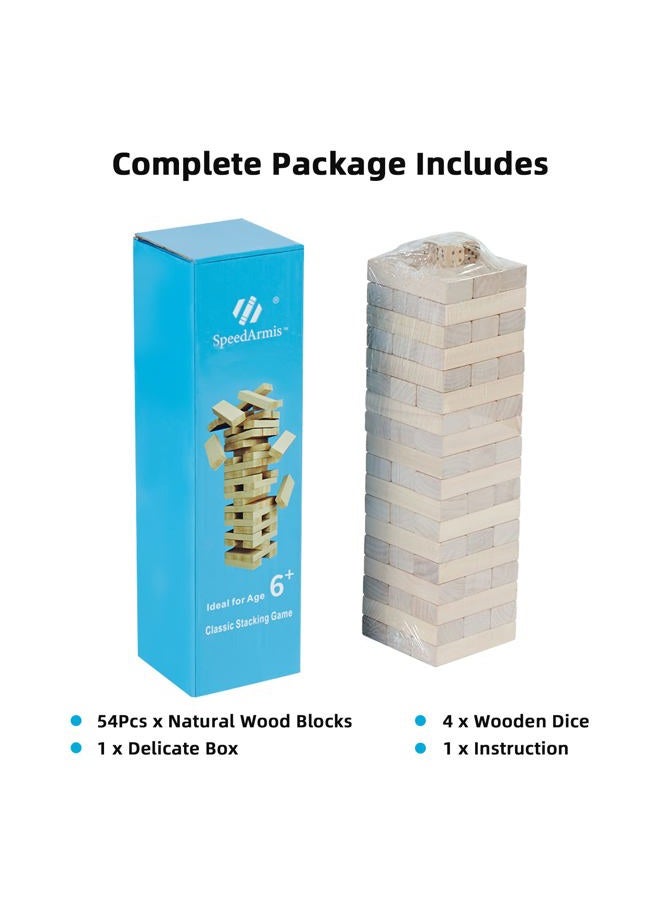SpeedArmis Mini Tumble Tower, 54PCS Wooden Stacking Game for Teens - Pine Stack Timber Board Games with 4 Dice Set - Classic ‌Xmas Gifts for Teens - Image 5