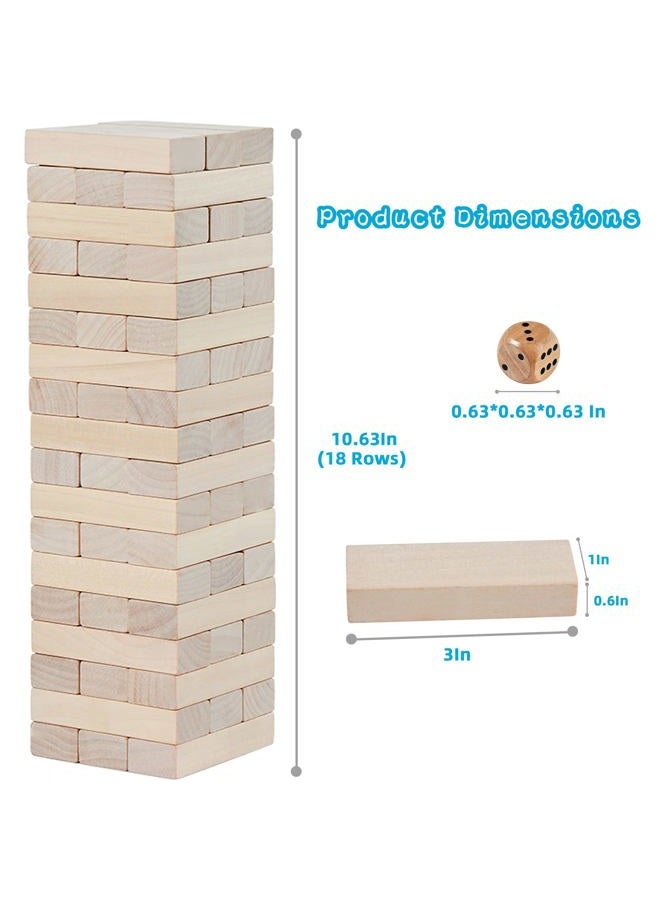 SpeedArmis Mini Tumble Tower, 54PCS Wooden Stacking Game for Teens - Pine Stack Timber Board Games with 4 Dice Set - Classic ‌Xmas Gifts for Teens - Image 3