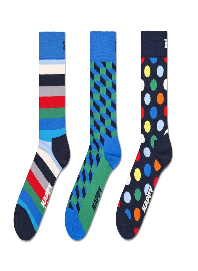Happy Socks 3-Pack Graphics Socks, Blue, M/L - Image 1