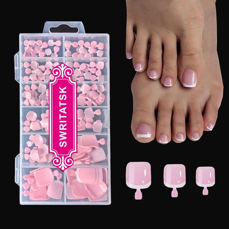 SWRITATSK Toe Nail Tips,Square Toe Nail Press Ons Toe Nails,French Press On Toenails For Women,120Pcs Press On Toe Nails,12 Size French Pink Wearable Full Cover Fake Toenails, False Gel Toe Nails - Image 1