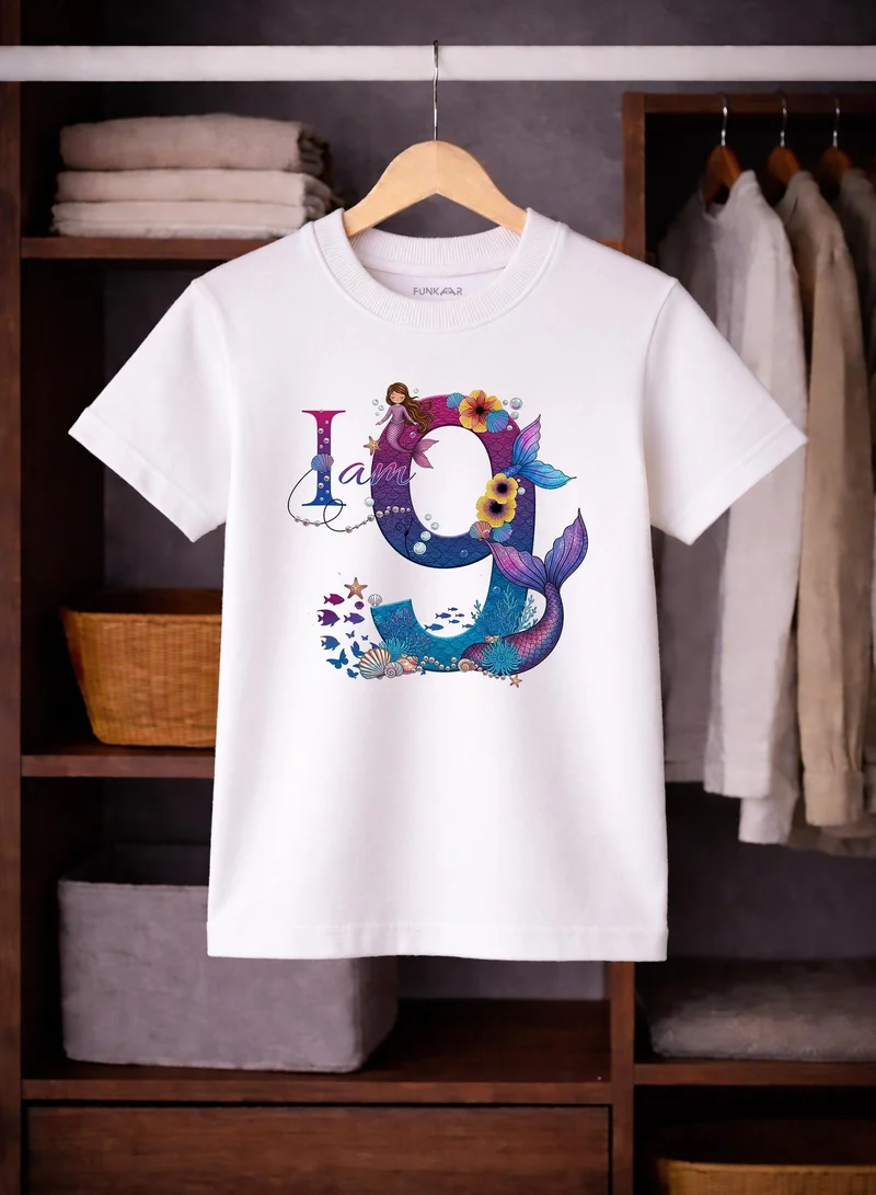 Funkaar Mermaid 9th Birthday T-Shirt for Girls | "I Am 9" Design | Soft Combed Cotton