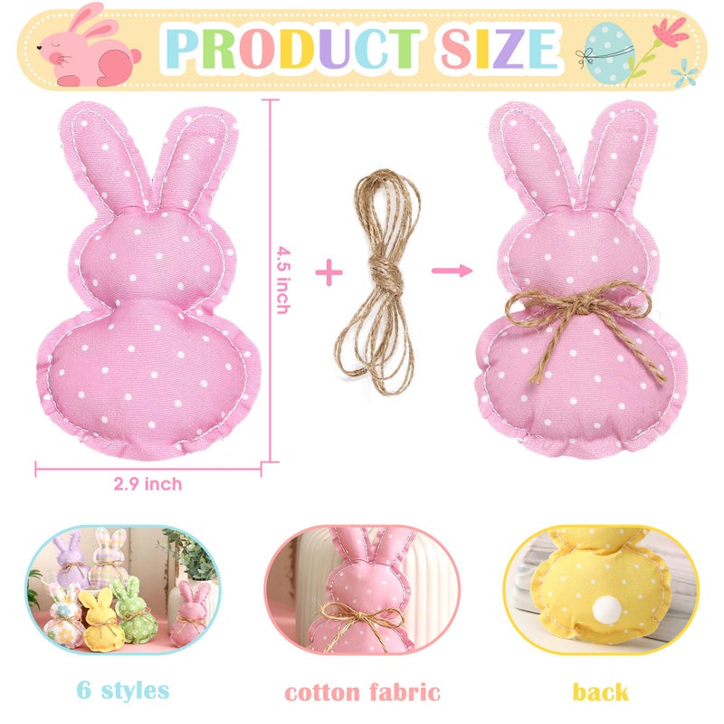 KORMMCO Easter Stuffed Fabric Bunnies - 6Pcs Handcrafted Fabric Bunnies for Tiered Trays - Spring Home Decor, Adorable Easter Stuffers for Basket Bowl Vase - Image 2