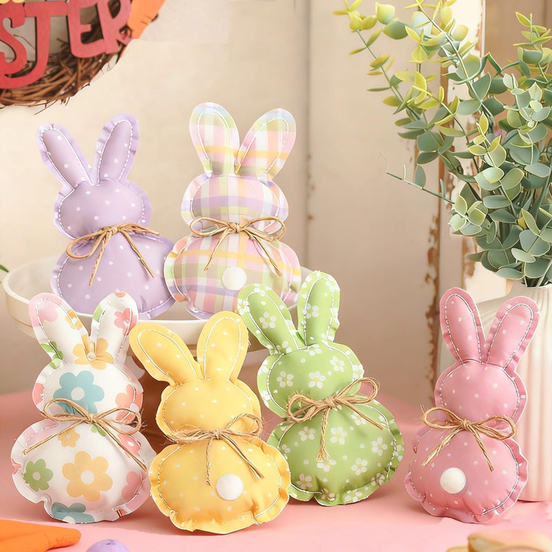 KORMMCO Easter Stuffed Fabric Bunnies - 6Pcs Handcrafted Fabric Bunnies for Tiered Trays - Spring Home Decor, Adorable Easter Stuffers for Basket Bowl Vase - Image 1