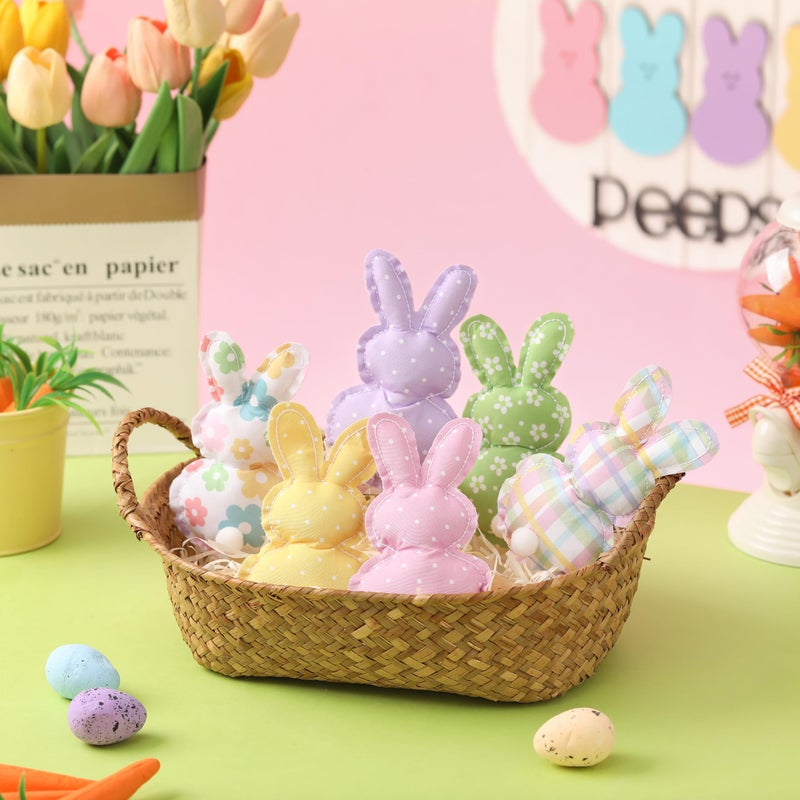 KORMMCO Easter Stuffed Fabric Bunnies - 6Pcs Handcrafted Fabric Bunnies for Tiered Trays - Spring Home Decor, Adorable Easter Stuffers for Basket Bowl Vase - Image 3