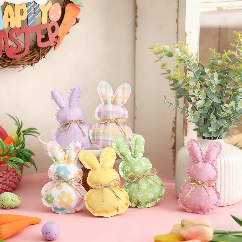 KORMMCO Easter Stuffed Fabric Bunnies - 6Pcs Handcrafted Fabric Bunnies for Tiered Trays - Spring Home Decor, Adorable Easter Stuffers for Basket Bowl Vase - Image 5