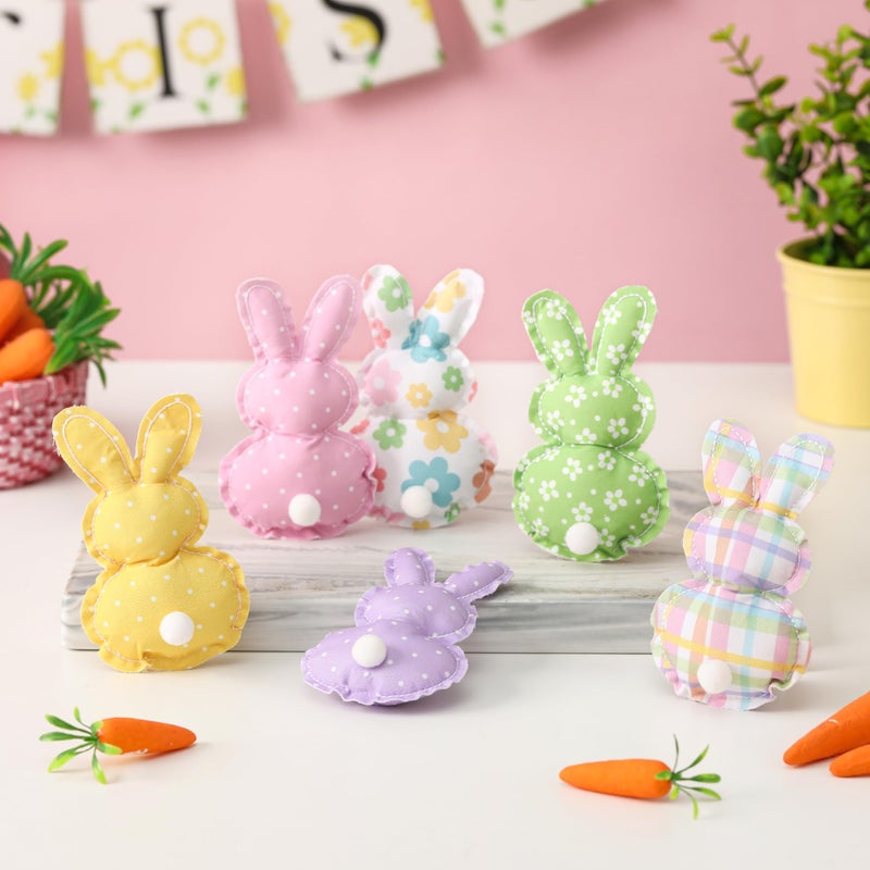 KORMMCO Easter Stuffed Fabric Bunnies - 6Pcs Handcrafted Fabric Bunnies for Tiered Trays - Spring Home Decor, Adorable Easter Stuffers for Basket Bowl Vase - Image 4
