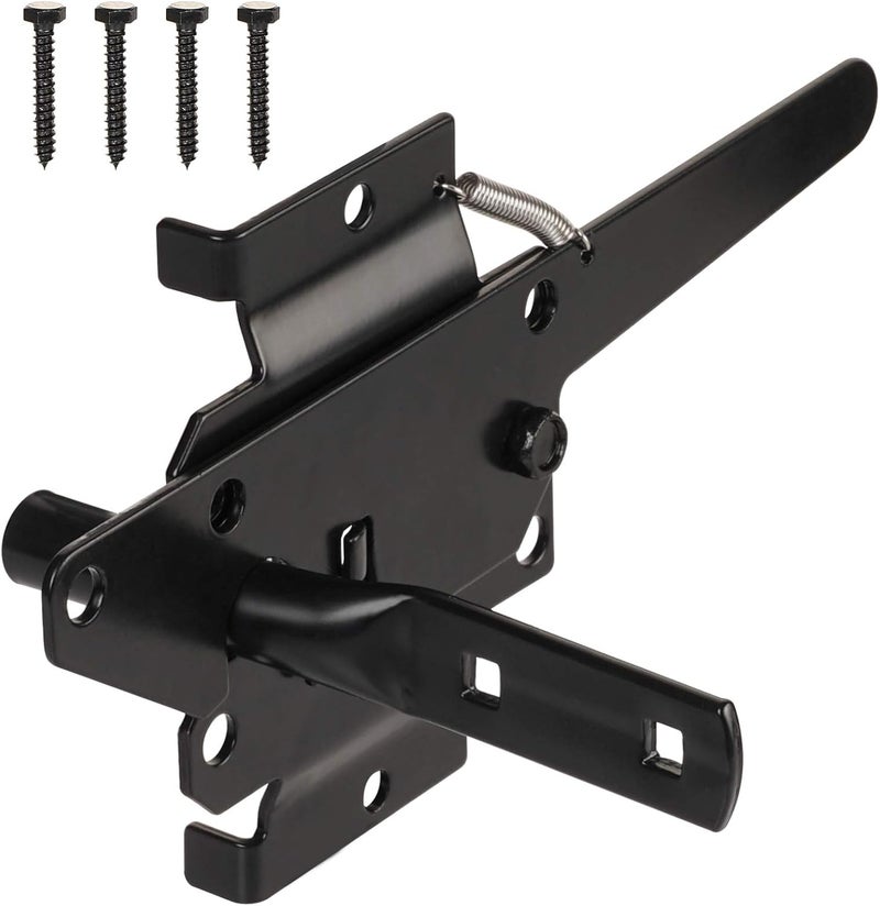 JIAHOO Post Mount Gate Latch for Wooden Fence - Heavy Duty Self Locking Gate Latch Hardware for Pool/Garden Gate Safety Latch, Automatic Fingertip Release Latches for Vinyl/Wood Fence, Black Finish - Image 1