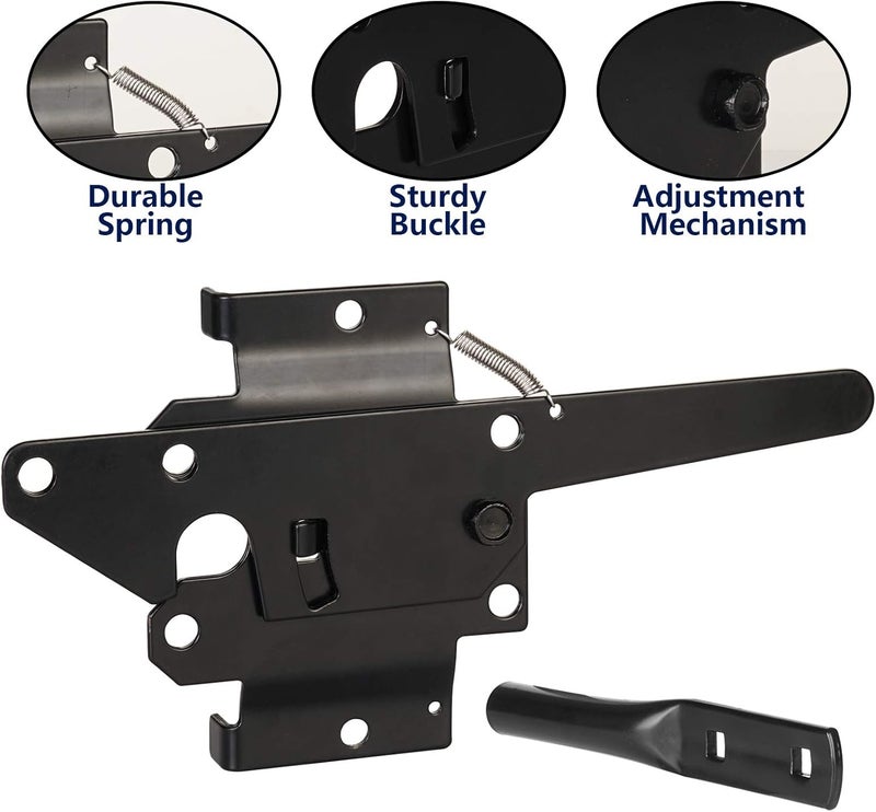 JIAHOO Post Mount Gate Latch for Wooden Fence - Heavy Duty Self Locking Gate Latch Hardware for Pool/Garden Gate Safety Latch, Automatic Fingertip Release Latches for Vinyl/Wood Fence, Black Finish - Image 3