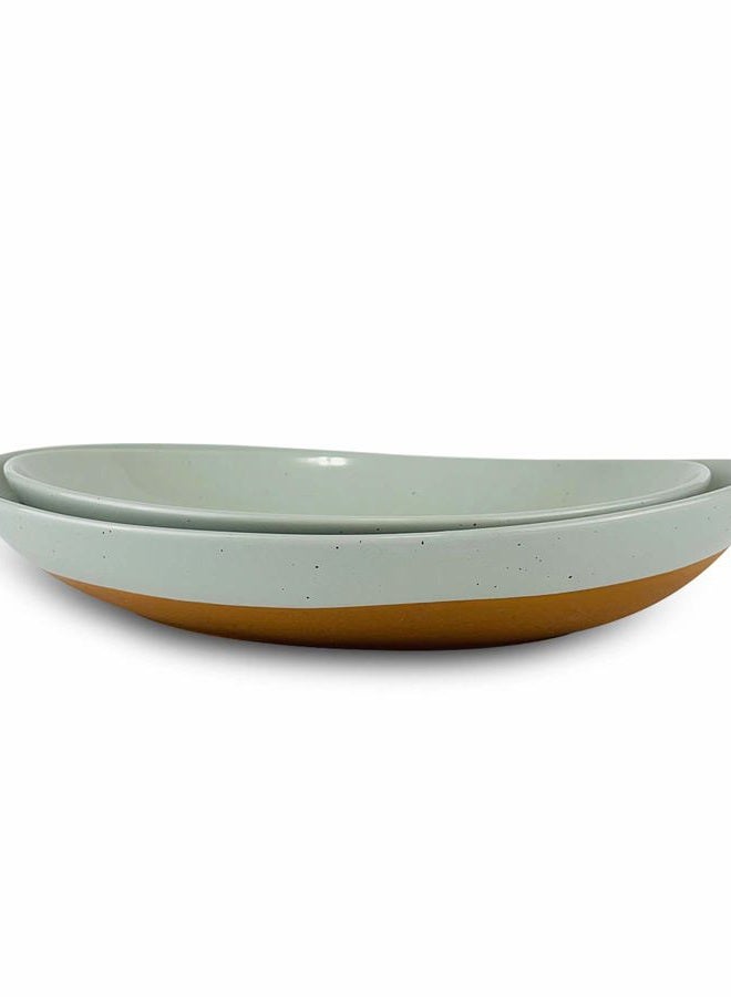 Mora Ceramic Large Serving Bowls- Set of 2 Oval Platters for Entertaining. Modern Kitchen Dishes for Dinner, Fruit, Salad, Turkey, etc. Oven, Dishwasher Safe, 55/35 oz, 13.5" / 11.8" - Earl Grey - Image 1