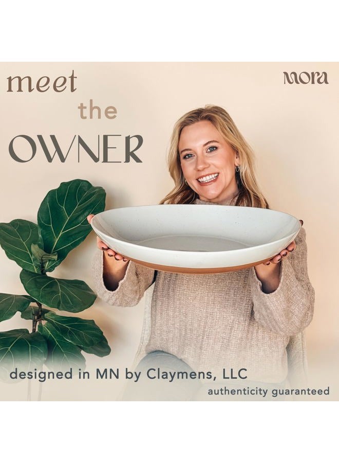 Mora Ceramic Large Serving Bowls- Set of 2 Oval Platters for Entertaining. Modern Kitchen Dishes for Dinner, Fruit, Salad, Turkey, etc. Oven, Dishwasher Safe, 55/35 oz, 13.5" / 11.8" - Earl Grey - Image 4