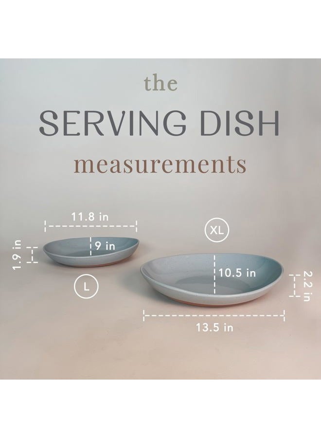 Mora Ceramic Large Serving Bowls- Set of 2 Oval Platters for Entertaining. Modern Kitchen Dishes for Dinner, Fruit, Salad, Turkey, etc. Oven, Dishwasher Safe, 55/35 oz, 13.5" / 11.8" - Earl Grey - Image 2