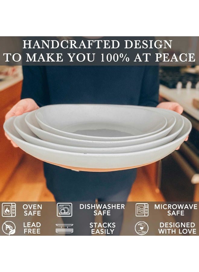 Mora Ceramic Large Serving Bowls- Set of 2 Oval Platters for Entertaining. Modern Kitchen Dishes for Dinner, Fruit, Salad, Turkey, etc. Oven, Dishwasher Safe, 55/35 oz, 13.5" / 11.8" - Earl Grey - Image 3
