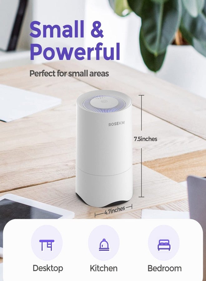Rosekm جهاز تنقية هواء صغير من روزكم لغرفة النوم المنزلية، جهاز تنقية هواء صغير شخصي للمكتب، معطر هواء للغرف مزود بفلتر هيبا، مناسب للمهاجع والحيوانات الأليفة والدخان وسطح المكتب والمكتب (أبيض) - Image 3