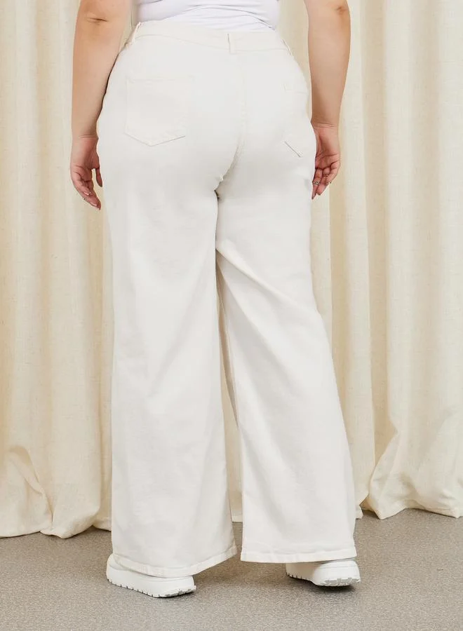 ستايلي Plus Size Wide Leg Jeans with Pocket Construct