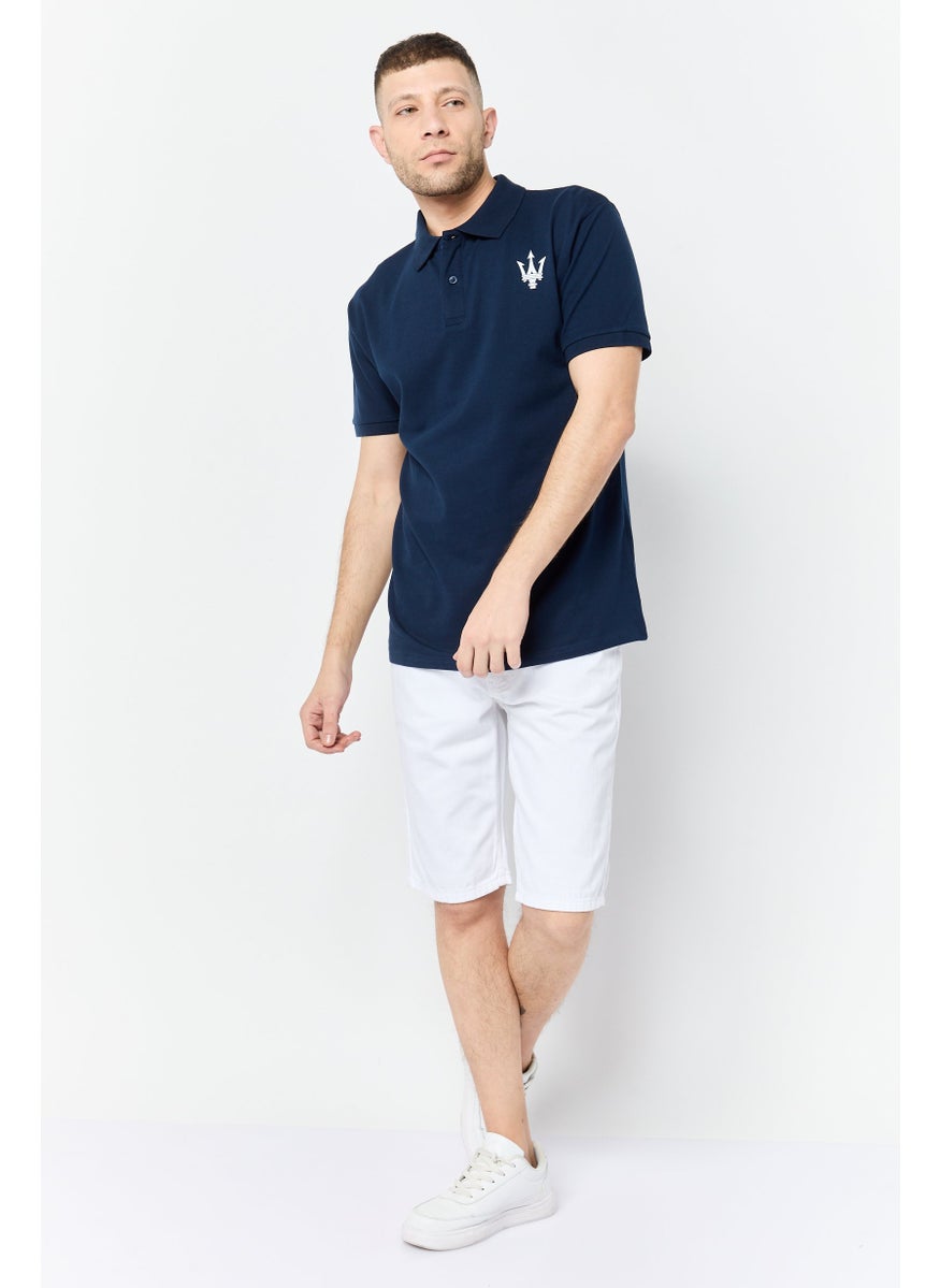 Maserati - Men Regular Fit Brand Logo Short Sleeves Polo Shirt , Navy - Image 1