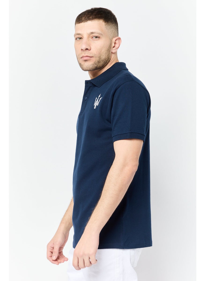 Maserati - Men Regular Fit Brand Logo Short Sleeves Polo Shirt , Navy - Image 1