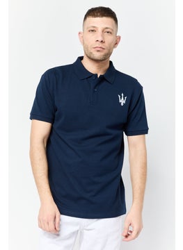 Men Regular Fit Brand Logo Short Sleeves Polo Shirt , Navy