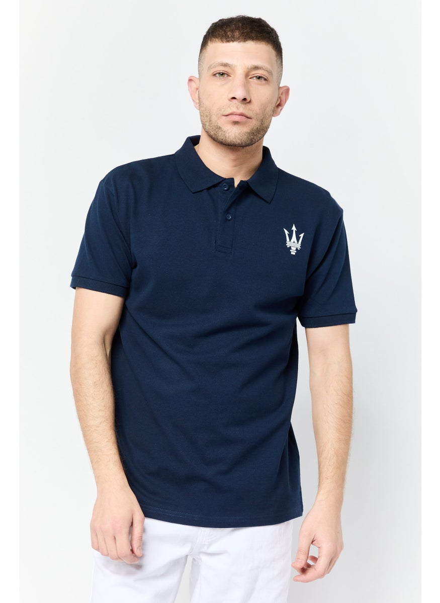 Maserati - Men Regular Fit Brand Logo Short Sleeves Polo Shirt , Navy - Image 1