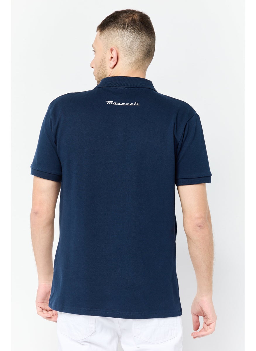 Maserati - Men Regular Fit Brand Logo Short Sleeves Polo Shirt , Navy - Image 1