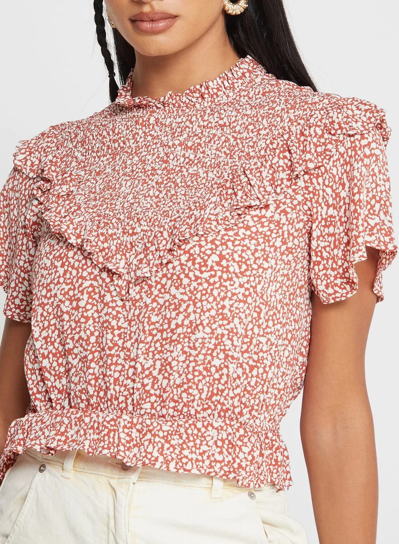 RIVER ISLAND Animal Print Ruffle Top