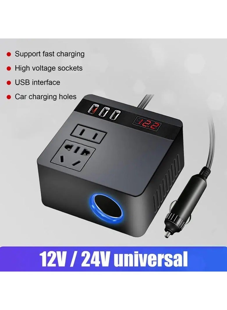 AROAQ 150W Car Power Inverter 12V/24V To 220V Cigarette Lighter Power Supply Inverter Adapter With 3 USB Fast Charging Converter - Image 1