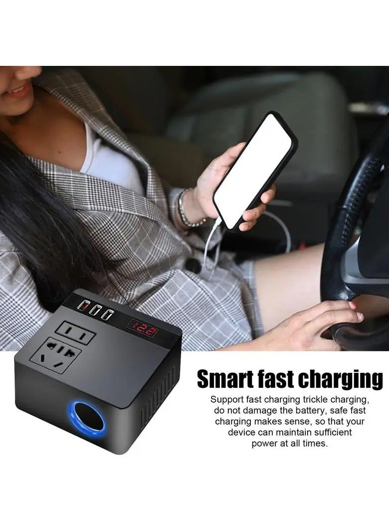 AROAQ 150W Car Power Inverter 12V/24V To 220V Cigarette Lighter Power Supply Inverter Adapter With 3 USB Fast Charging Converter - Image 3