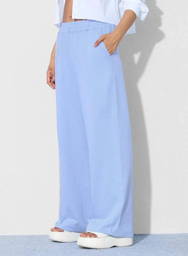 The Souled Store Blue Solid Flared Leg Joggers