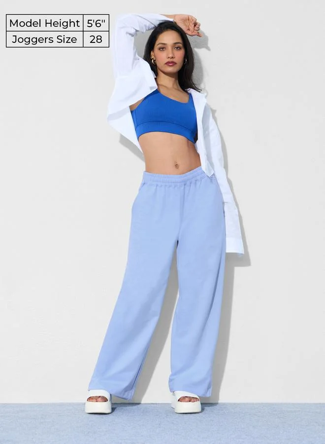 The Souled Store Blue Solid Flared Leg Joggers