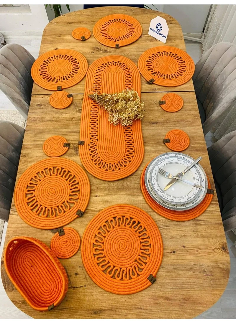 BDZ Deri BDZ Leather Wicker Jute Presentation Plate Mat American Service Runner Basket and Cup Holder 14 Pieces
