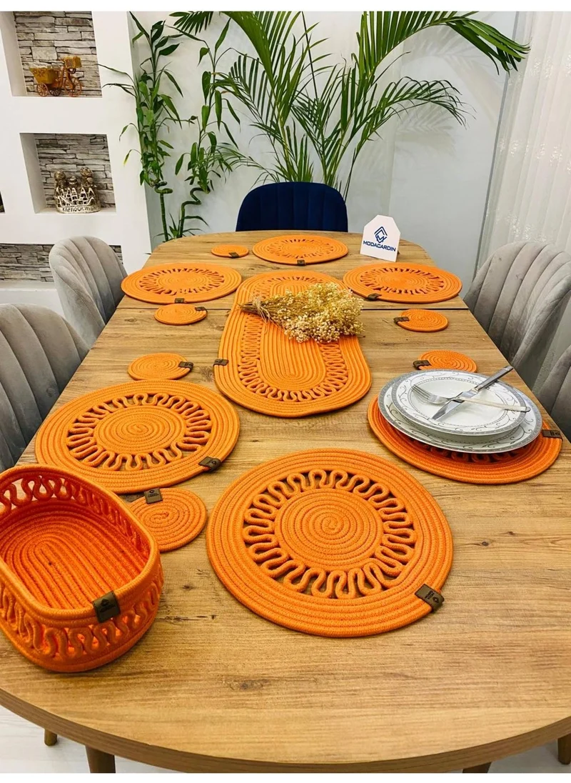 BDZ Deri BDZ Leather Wicker Jute Presentation Plate Mat American Service Runner Basket and Cup Holder 14 Pieces