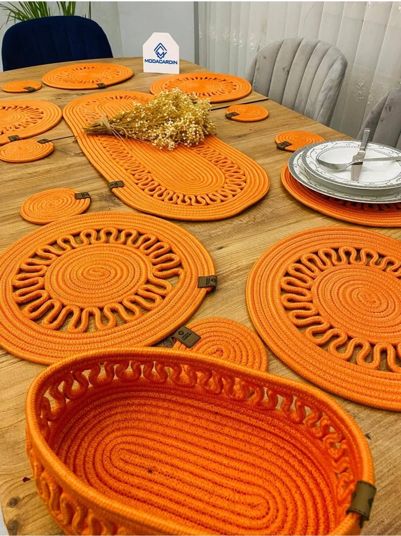 BDZ Deri BDZ Leather Wicker Jute Presentation Plate Mat American Service Runner Basket and Cup Holder 14 Pieces