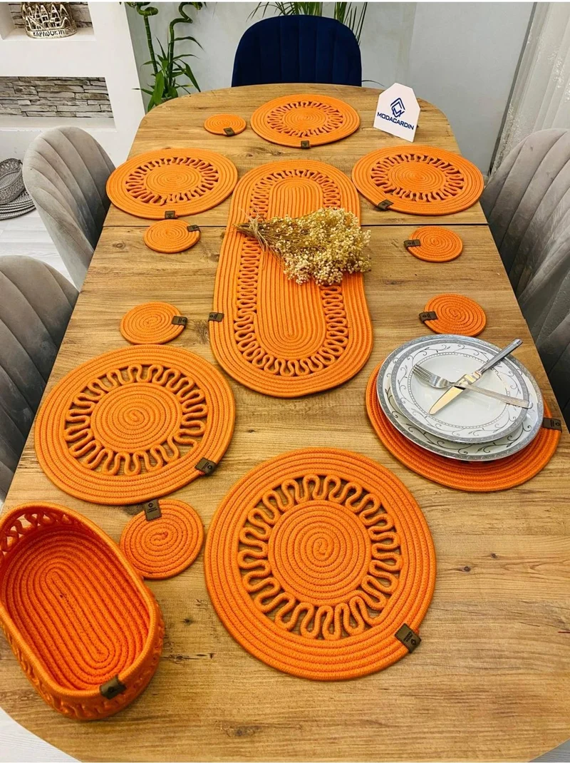BDZ Deri BDZ Leather Wicker Jute Presentation Plate Mat American Service Runner Basket and Cup Holder 14 Pieces