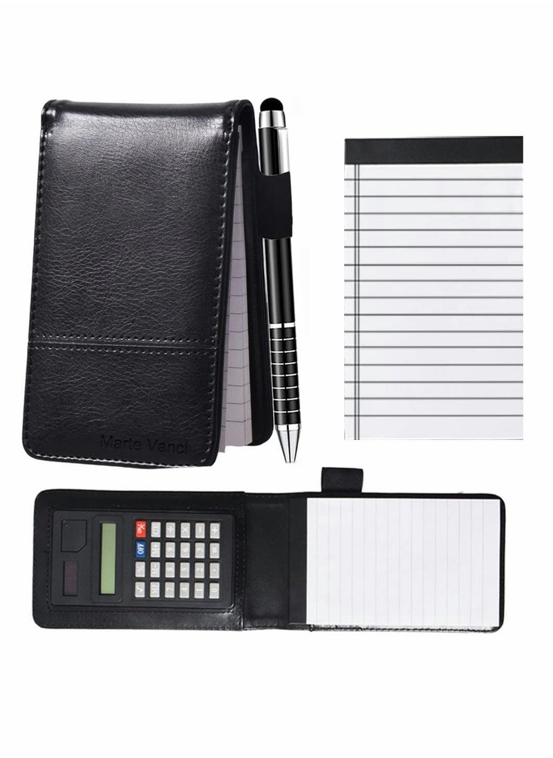 Excefore - Journal Notebook with Calculator, PU Leather Working Small Notebook Notepad with Pen Pad Holder Set Multi Function A7 Soft Cover Notebook - Image 1