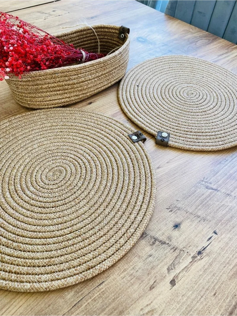 بدز ديري BDZ Leather Jute Wicker American Service Plate and Basket 3 Pieces