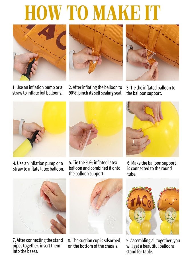 KIRIN Mexico Taco Table Centerpiece Balloon Stand Kit 2 Sets, Taco Foil and Gold Yellow Latex Balloons for Mexican Fiesta Theme Party Baby Shower Decoration - Image 3