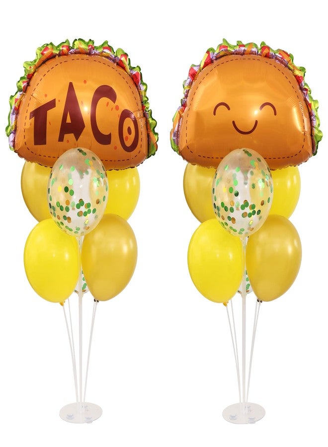KIRIN Mexico Taco Table Centerpiece Balloon Stand Kit 2 Sets, Taco Foil and Gold Yellow Latex Balloons for Mexican Fiesta Theme Party Baby Shower Decoration - Image 1
