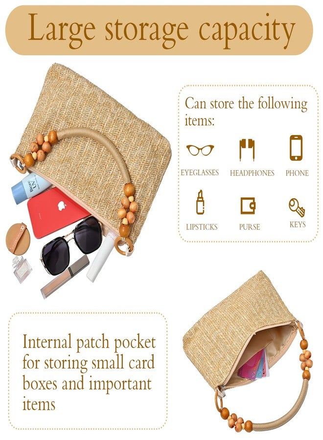 wocharm Straw Beach Bag for Women Shoulder Bag Straw Purse, Women Summer Handbag(Beige) - Image 4