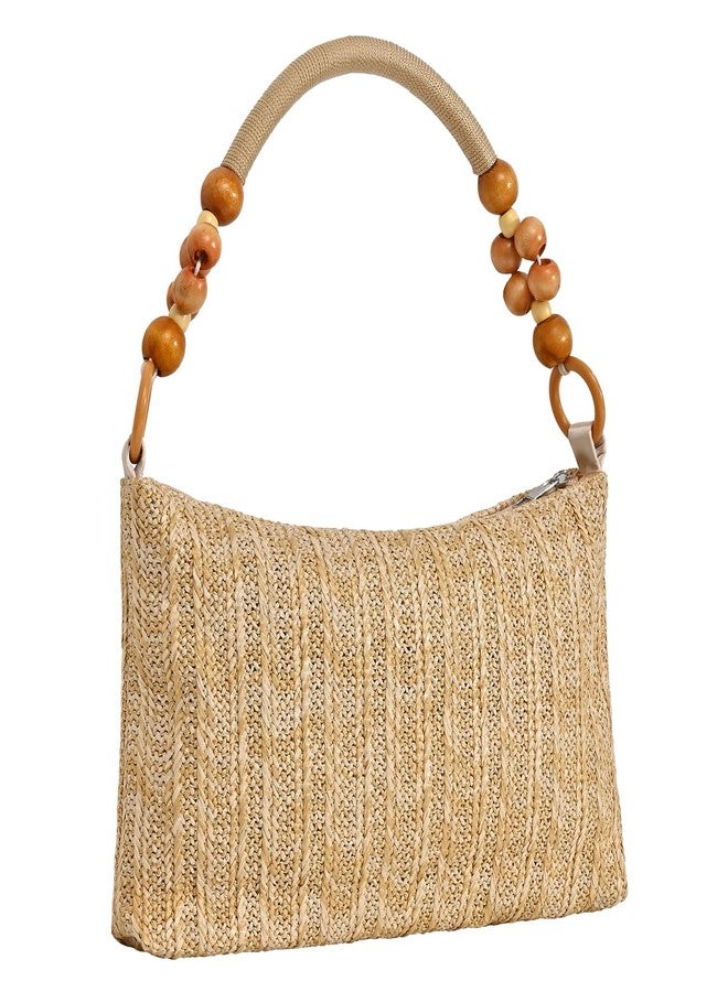 wocharm Straw Beach Bag for Women Shoulder Bag Straw Purse, Women Summer Handbag(Beige) - Image 1