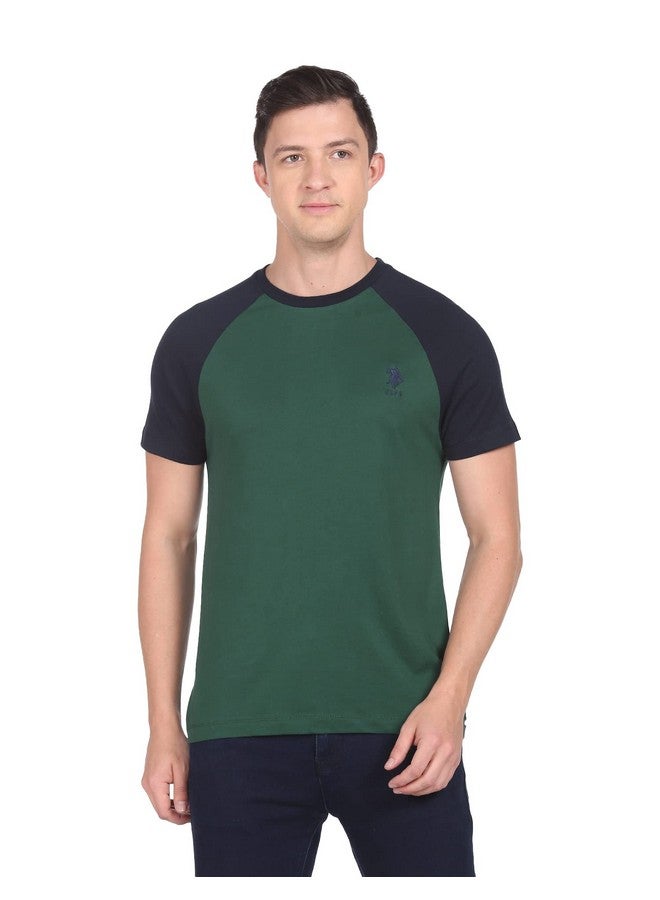 U.S. Polo Assn. U.S. POLO ASSN. Mens Half Sleeve Round Neck Raglon T Shirts T-Shirts (USTSHF0064_DK. Green_XXL) - Image 1