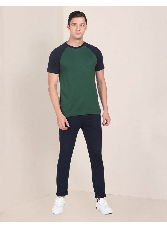 U.S. Polo Assn. U.S. POLO ASSN. Mens Half Sleeve Round Neck Raglon T Shirts T-Shirts (USTSHF0064_DK. Green_XXL) - Image 4
