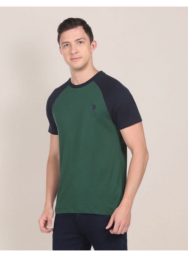 U.S. Polo Assn. U.S. POLO ASSN. Mens Half Sleeve Round Neck Raglon T Shirts T-Shirts (USTSHF0064_DK. Green_XXL) - Image 5