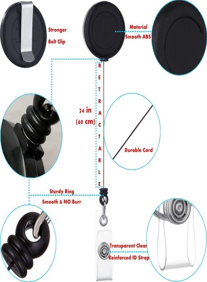بكرة شارة QREEL، حامل شارة قابل للسحب مع مشبك حزام لبطاقة الهوية (أسود، عبوة من قطعتين) - Image 3