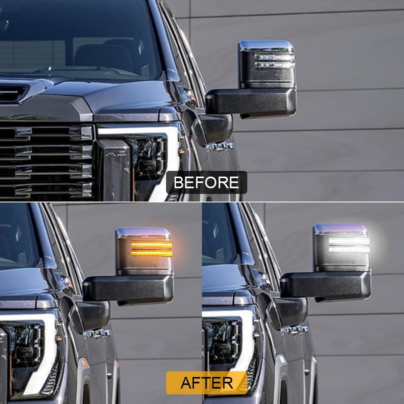 ROCCS Sequential Amber Turn Signal Switchback LED Side Tow Mirror Marker Light White DRL Parking Light fit for 2020 2021 2022 2023 2024 Chevy Silverado/GMC Sierra 2500 3500,Clear Lens - Image 2
