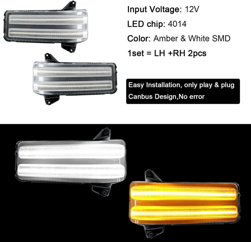 ROCCS Sequential Amber Turn Signal Switchback LED Side Tow Mirror Marker Light White DRL Parking Light fit for 2020 2021 2022 2023 2024 Chevy Silverado/GMC Sierra 2500 3500,Clear Lens - Image 3