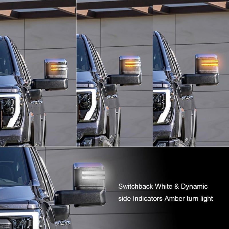 ROCCS Sequential Amber Turn Signal Switchback LED Side Tow Mirror Marker Light White DRL Parking Light fit for 2020 2021 2022 2023 2024 Chevy Silverado/GMC Sierra 2500 3500,Clear Lens - Image 4