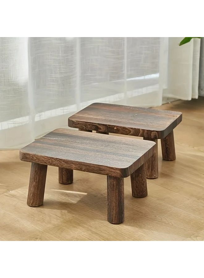 Light Color Solid Wood Step Stool Heavy Duty Vintage Non-Slip Vertical Slat Outdoor Home Entryway - Image 1