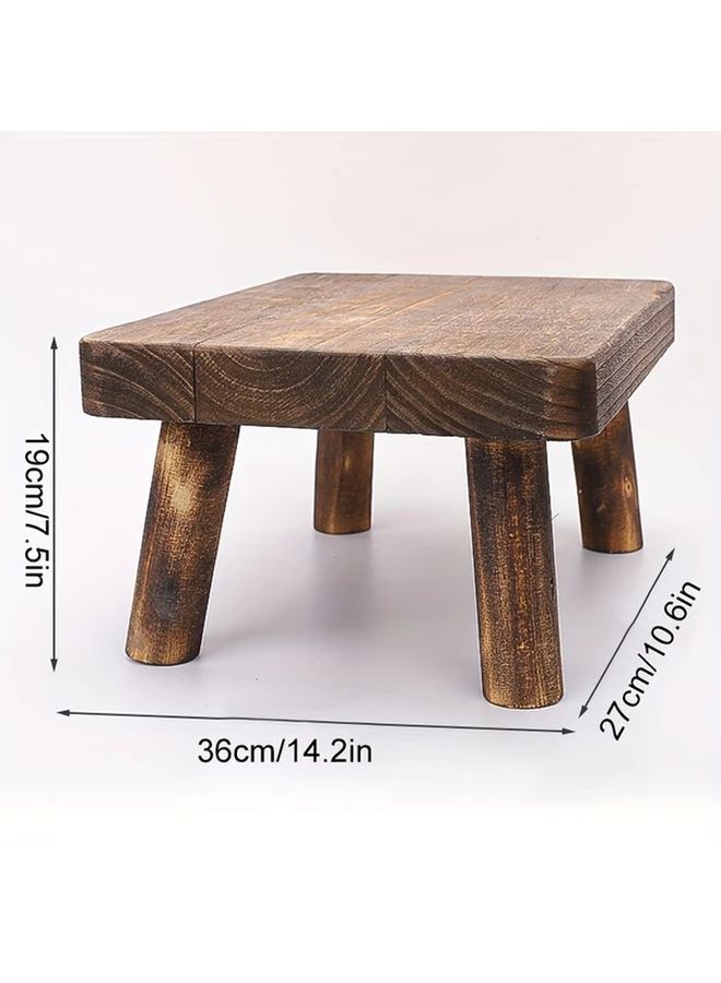 Light Color Solid Wood Step Stool Heavy Duty Vintage Non-Slip Vertical Slat Outdoor Home Entryway - Image 2