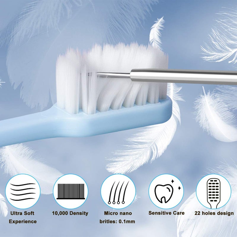 SUREE Extra Soft Toothbrush for Sensitive Teeth, Upgraded 10000 Ultra Soft Bristles for Adults & Elders, Manual Travel Toothbrush with Individual Portable Case (4 Pack) - Image 4