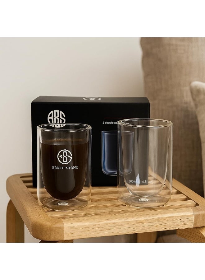 BS B&S Double Wall Glass Set of 2 – 350ml Insulated Borosilicate Cups for Coffee, Tea & Juices - Image 2